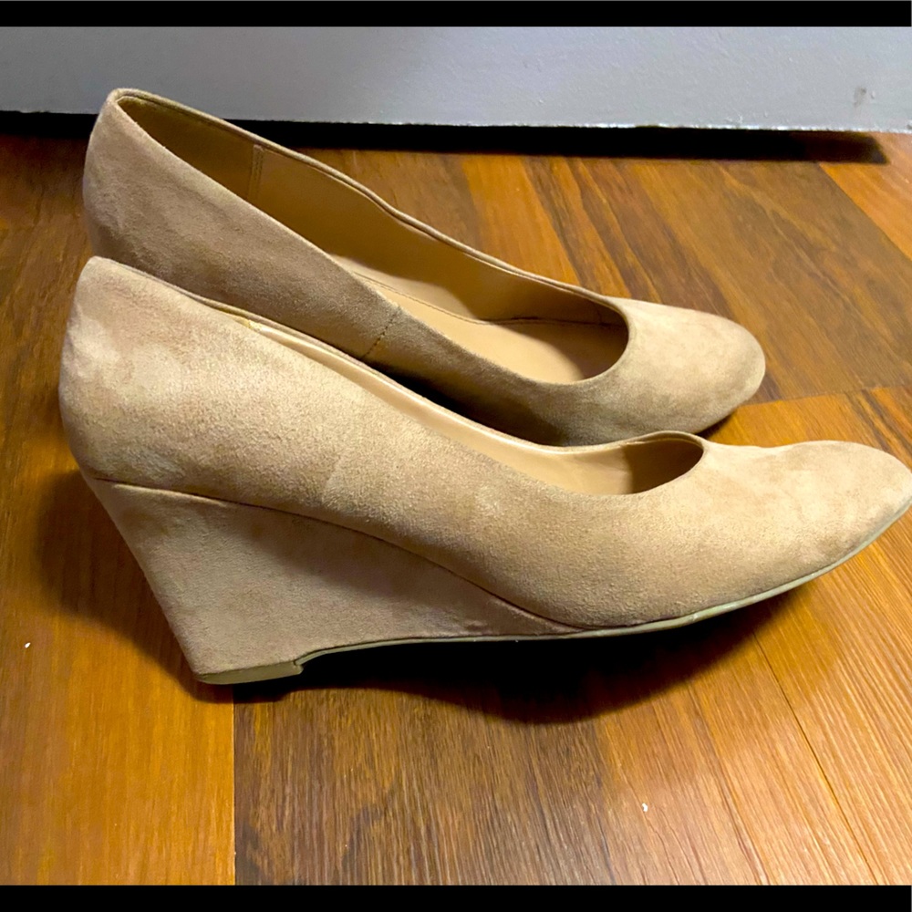 Beige suede wedge heels
